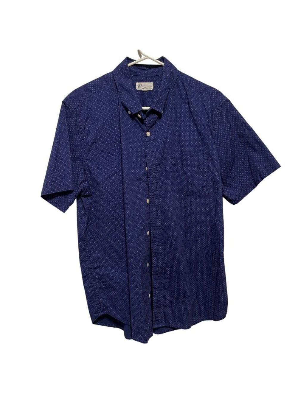 Gap Men's Standard Fit Navy Blue & Red Polka Dot Short Sleeve Shirt Size L